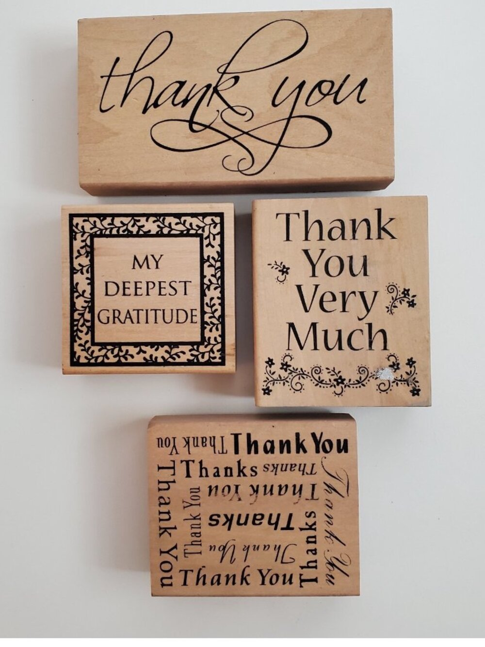 Thank You Rubber Stamps Lot 4 Gratitude Sentiments Wood Mounted Unbranded